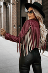 casaco de pele bordeaux com franjas BeStylish 