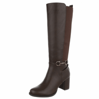 botas castanhas chocolate em pele de salto alto grosso e cano largo BeStylish 