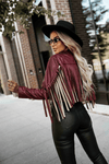 casaco de pele bordeaux com franjas BeStylish 