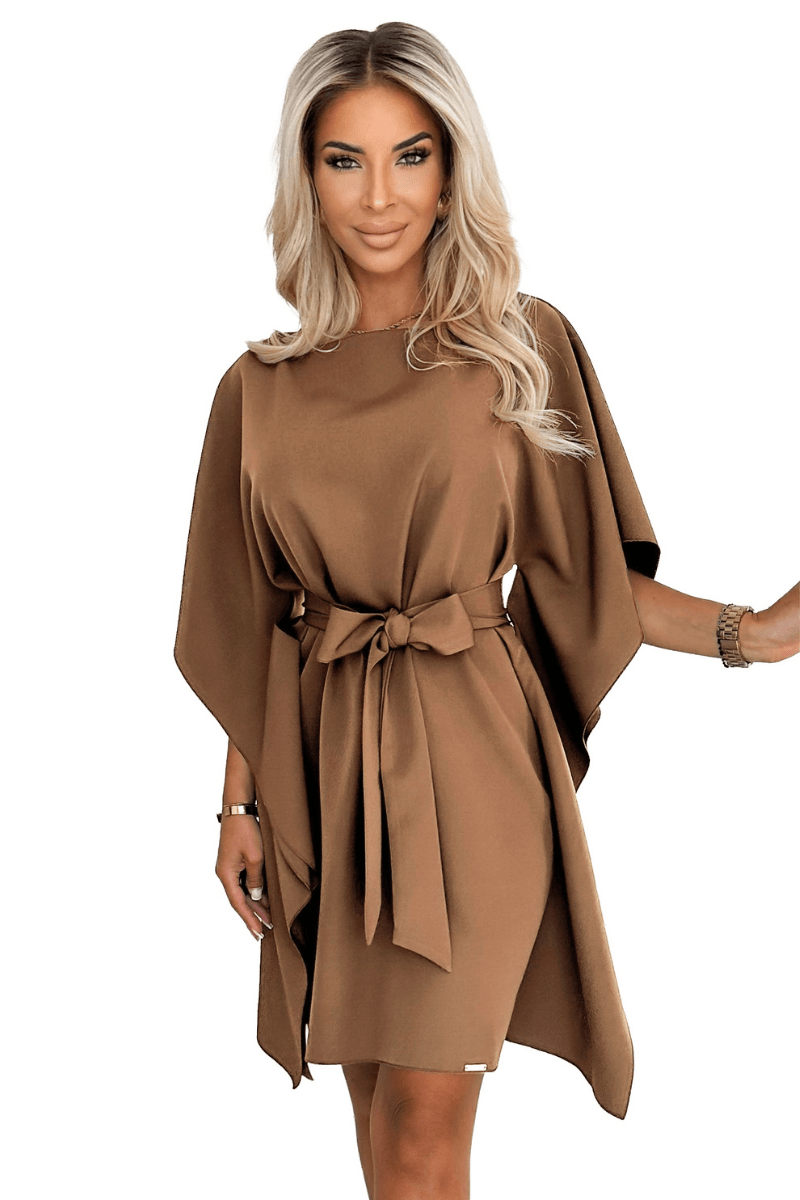 vestido de cerimónia curto cappuccino com efeito borboleta BeStylish 