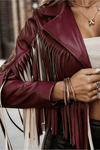 casaco de pele bordeaux com franjas BeStylish 