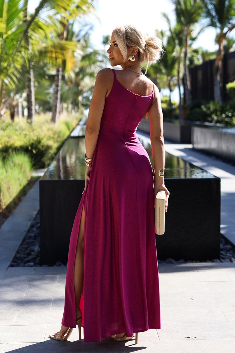 Vestido de cerimónia comprido fuchsia brilhante com alças BeStylish