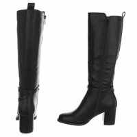 botas pretas em pele de salto alto grosso e cano largo BeStylish 