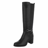 botas pretas em pele de salto alto grosso e cano largo BeStylish 