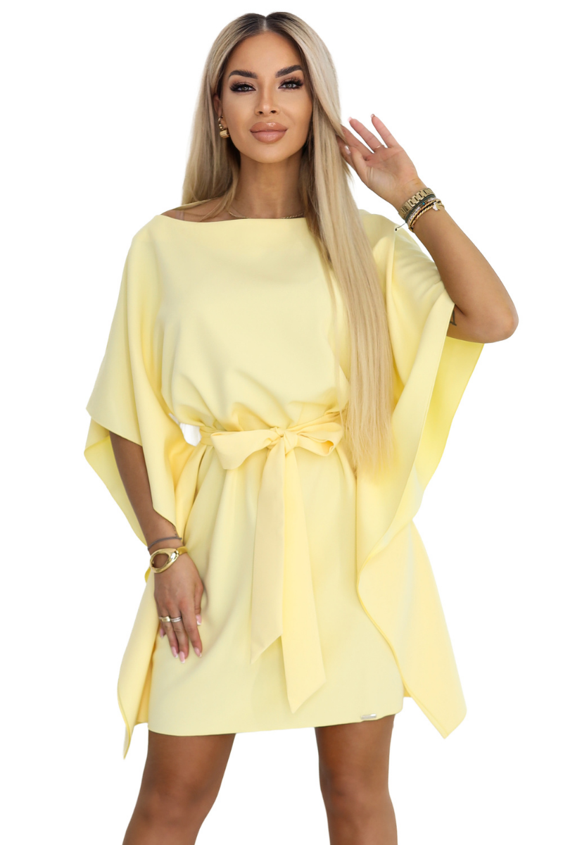 vestido de cerimónia amarelo com efeito borboleta BeStylish 