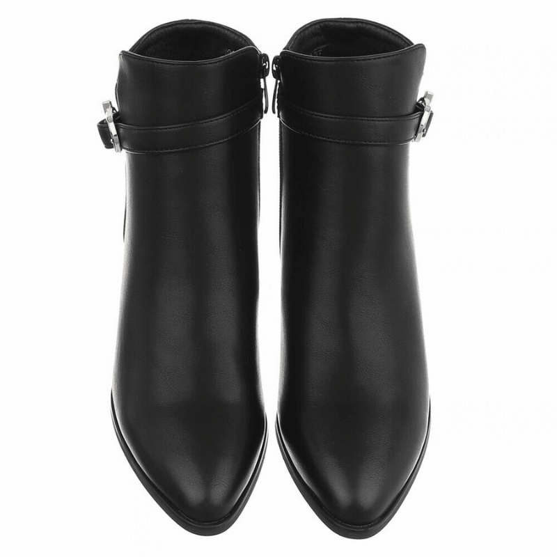 botins pretos de salto grosso em pele BeStylish