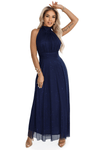 vestido de cerimónia comprido com brilho azul navy BeStylish 