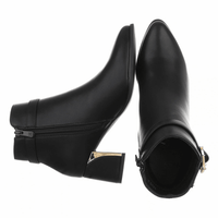 botins pretos de salto grosso em pele BeStylish