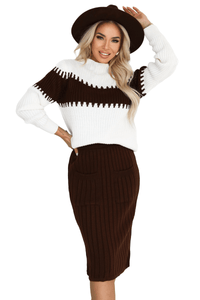 Conjunto de malha castanho com saia e camisola BeStylish