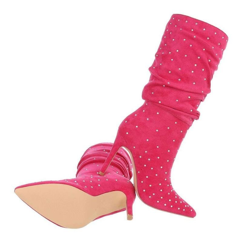 Botas de salto alto camurça rosa com brilhantes BeStylish