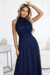 vestido de cerimónia comprido com brilho azul navy BeStylish 