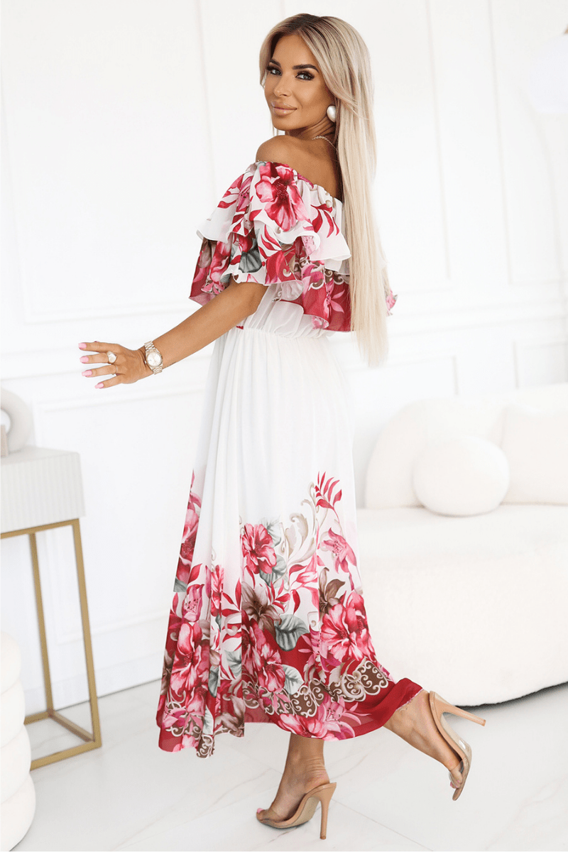 vestido comprido florido vermelho BeStylish 