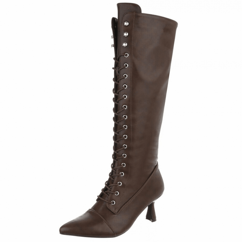 Botas castanhas de salto alto em pele com atacadores BeStylish 
