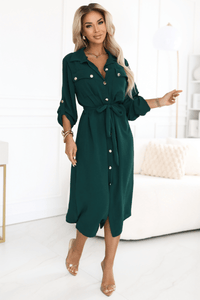 vestido comprido verde  estilo camisa BeStylish 