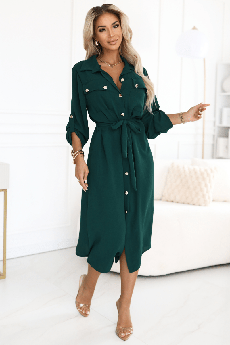 vestido comprido verde  estilo camisa BeStylish 