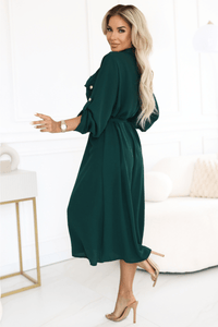 vestido comprido verde  estilo camisa BeStylish 