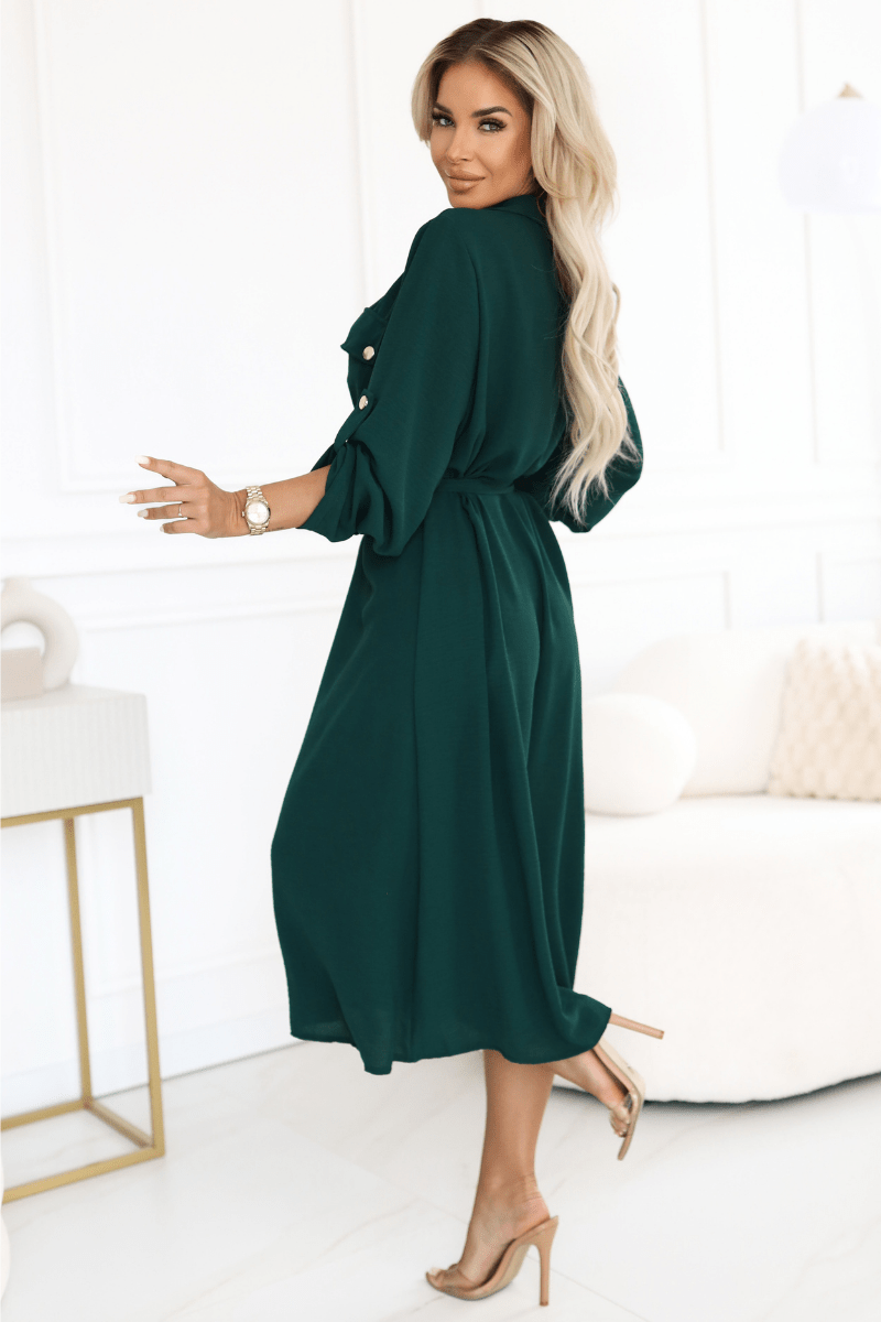 vestido comprido verde  estilo camisa BeStylish 