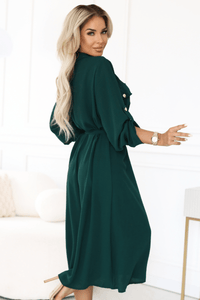 vestido comprido verde  estilo camisa BeStylish 