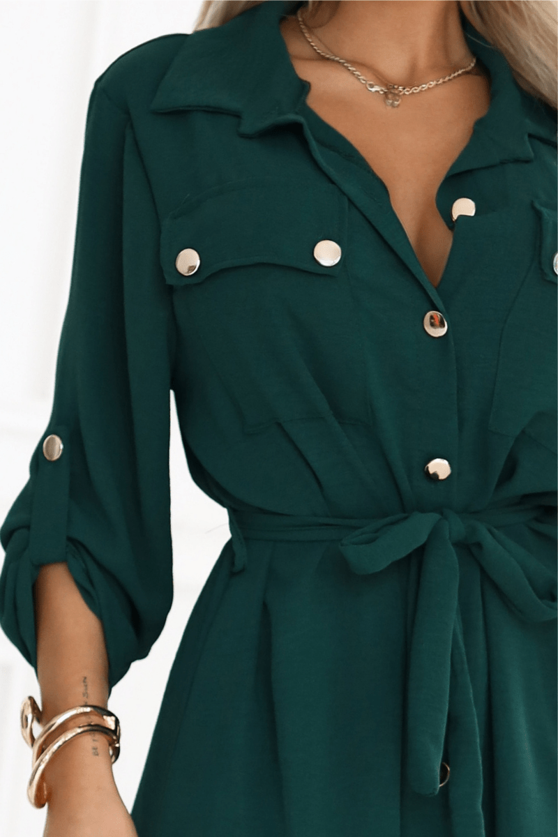 vestido comprido verde  estilo camisa BeStylish 