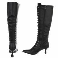 Botas pretas de salto alto em pele com atacadores BeStylish 