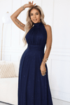 vestido de cerimónia comprido com brilho azul navy BeStylish 