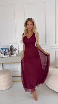 vestido de festa comprido bordeaux BeStylish