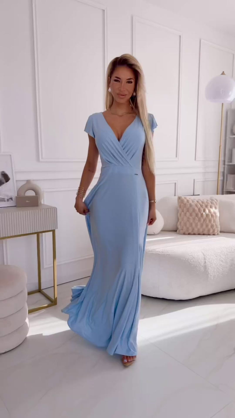 Vestido de cerimónia comprido azul bebé com brilho BeStylish