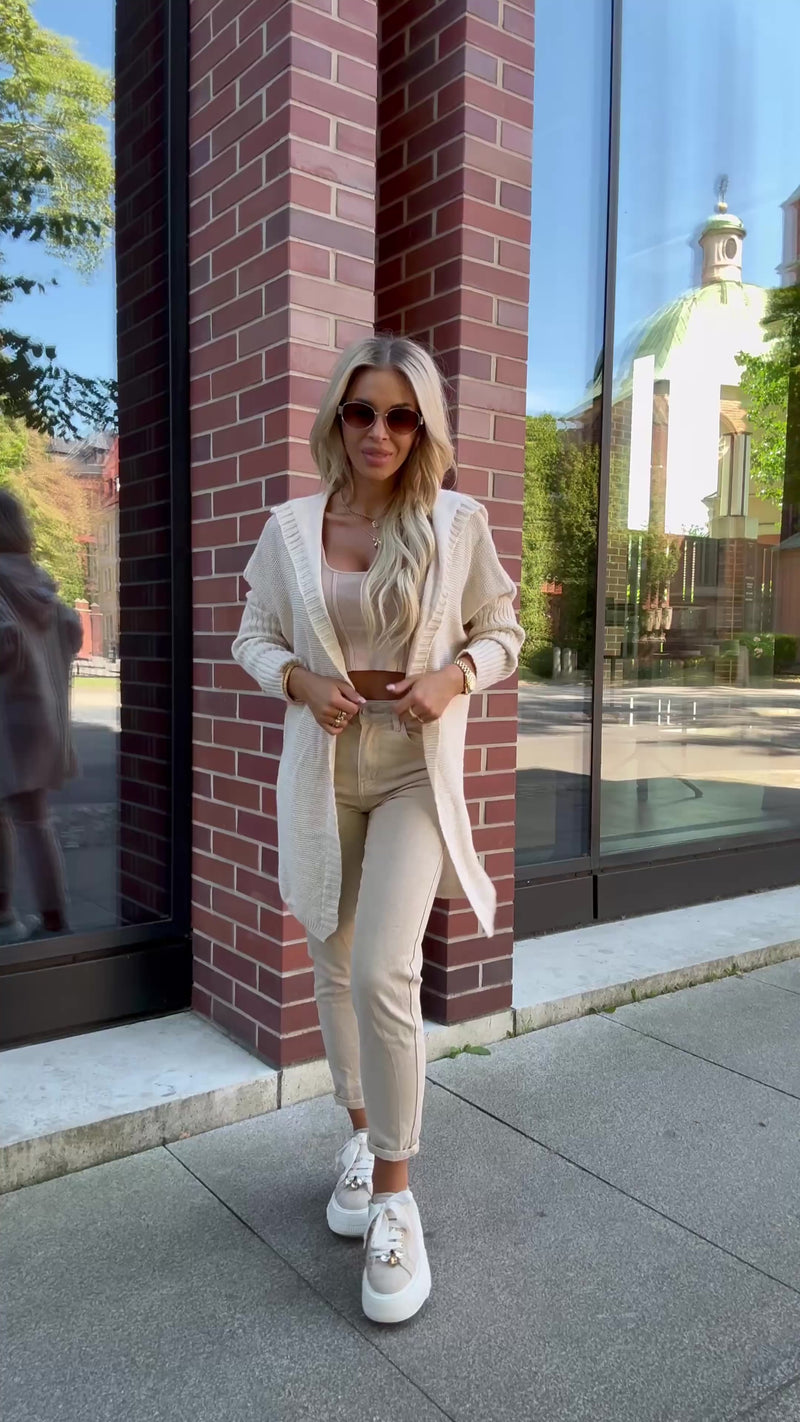 cardigan bege de malha acrílica BeStylish 