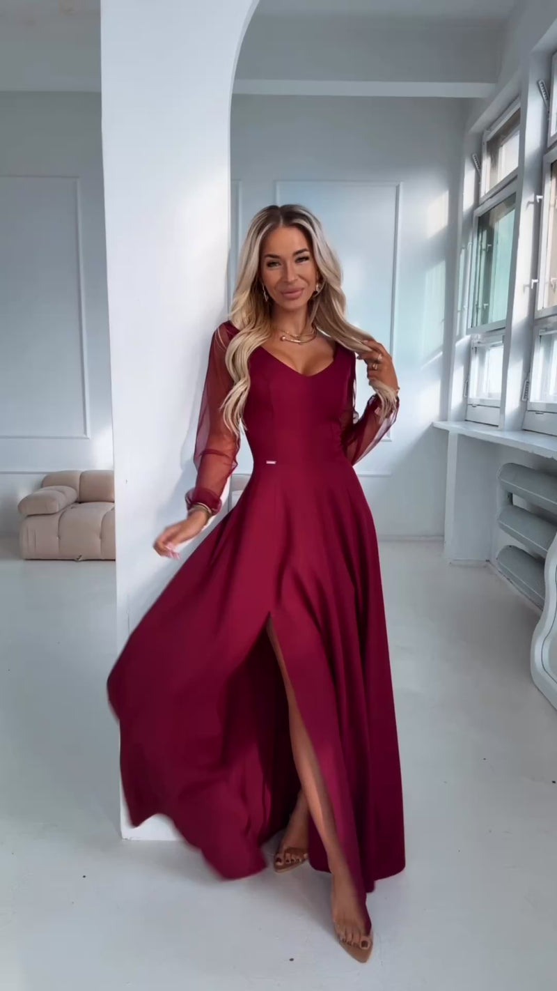 vestido de cerimónia comprido bordeaux BeStylish