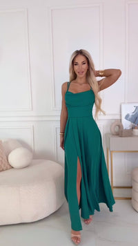 Vestido de cerimónia comprido verde estilo corpete BeStylish