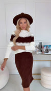Conjunto de malha castanho com saia e camisola BeStylish