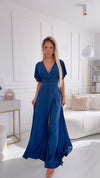 vestido de cerimónia comprido azul navy brilhante BeStylish 