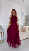 vestido de cerimónia comprido com brilho bordeaux BeStylish 