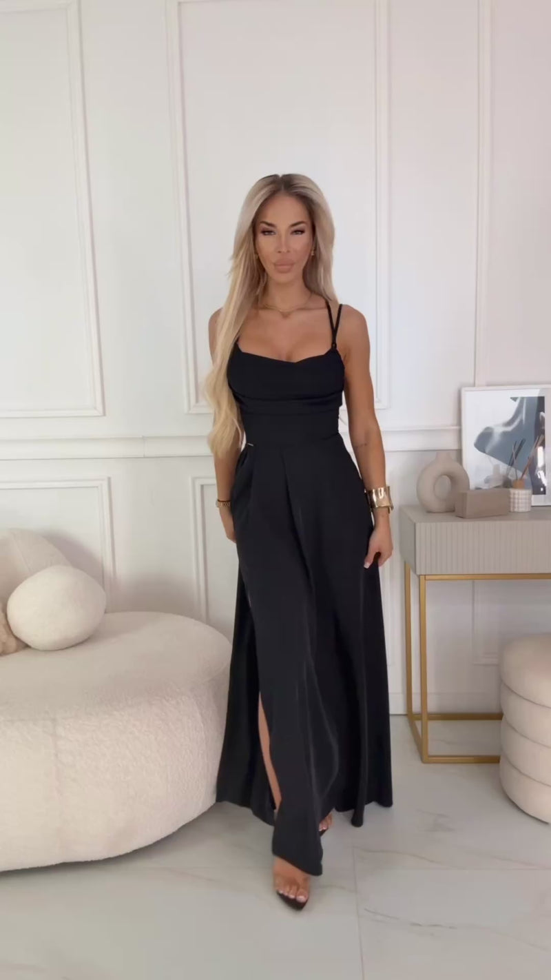 Vestido de cerimónia comprido preto estilo corpete BeStylish