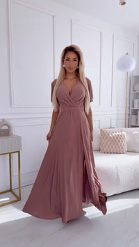 vestido de cerimónia comprido cappuccino mocca brilhante BeStylish 