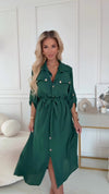 vestido comprido verde  estilo camisa BeStylish 