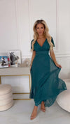 vestido de cerimónia comprido verde brilhante BeStylish