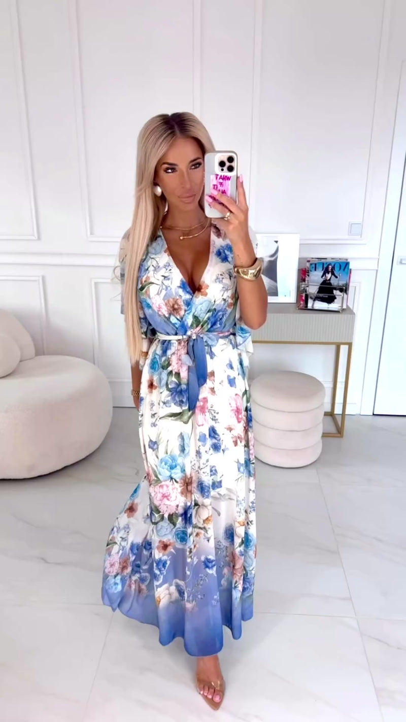 Vestido de cerimónia azul bebé floral BeStylish 