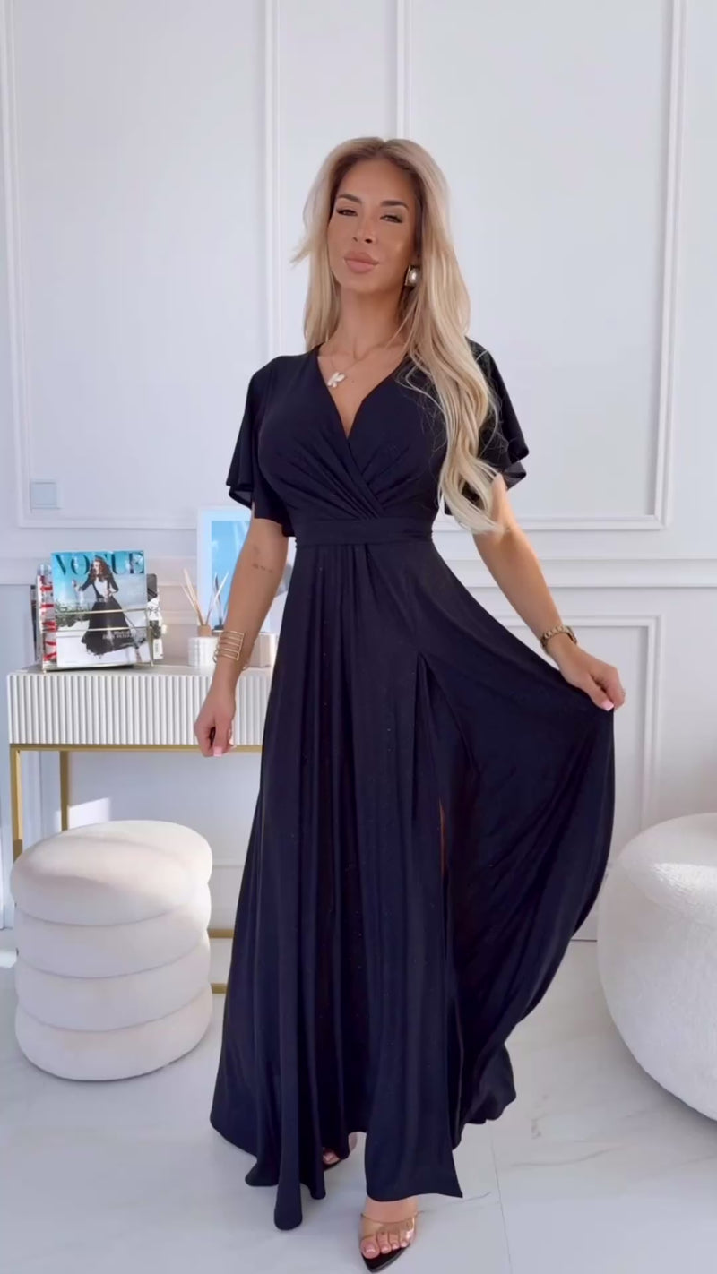 vestido de cerimónia comprido preto brilhante BeStylish 