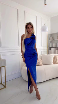 vestido de cerimónia comprido em cetim azul royal BeStylish 