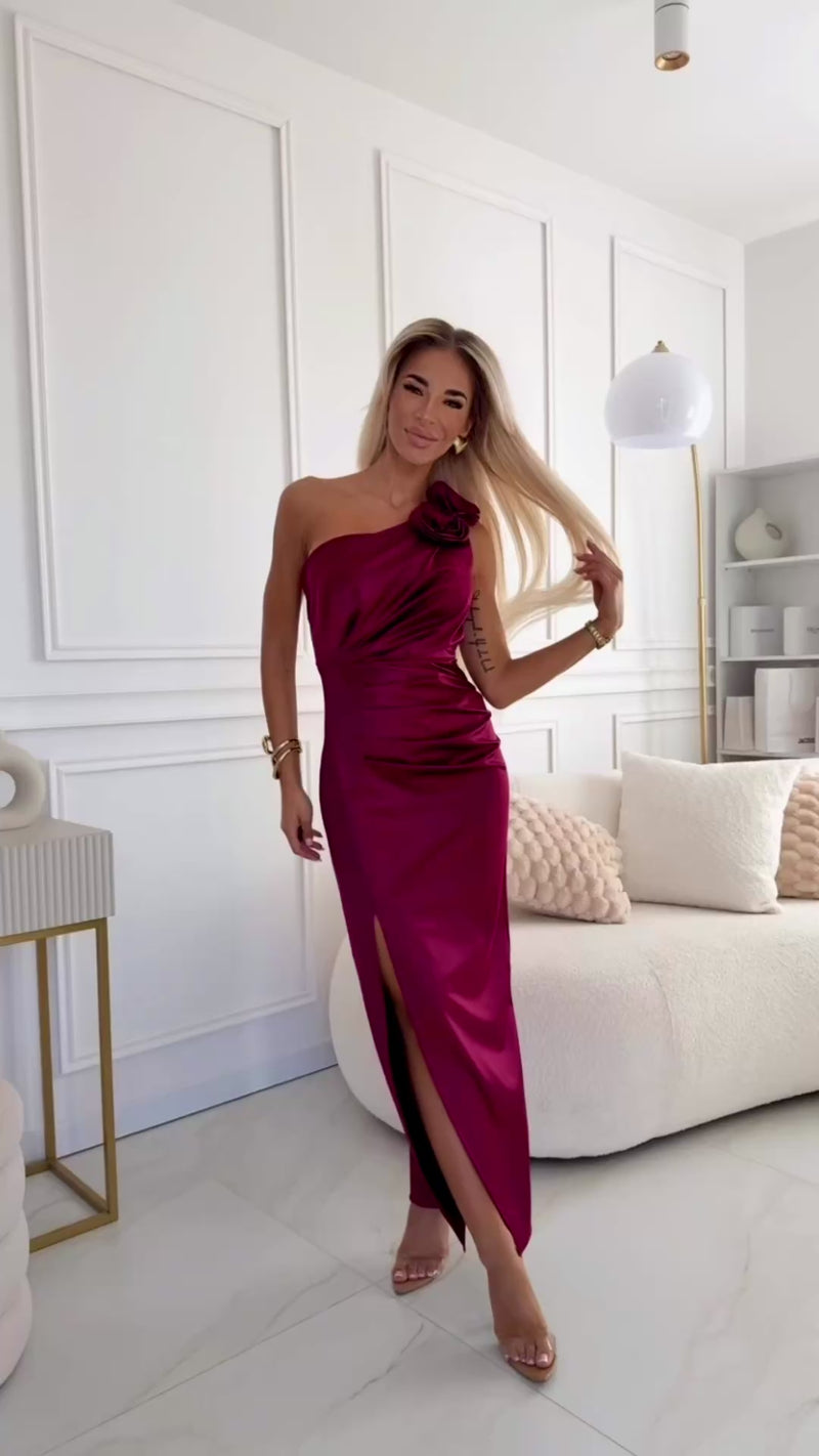 vestido de cerimónia comprido em cetim bordeaux BeStylish 