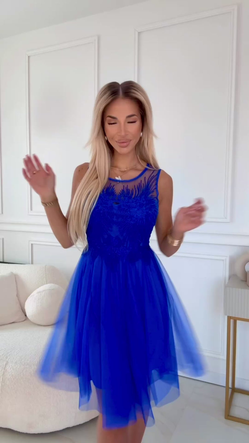 Vestido de cerimónia médio azul Caterina