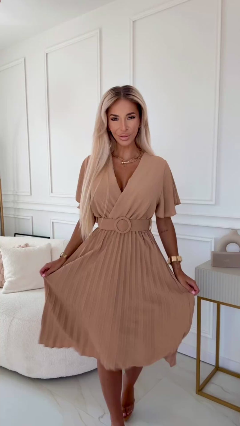vestido de cerimónia plissado cappuccino  BeStylish 