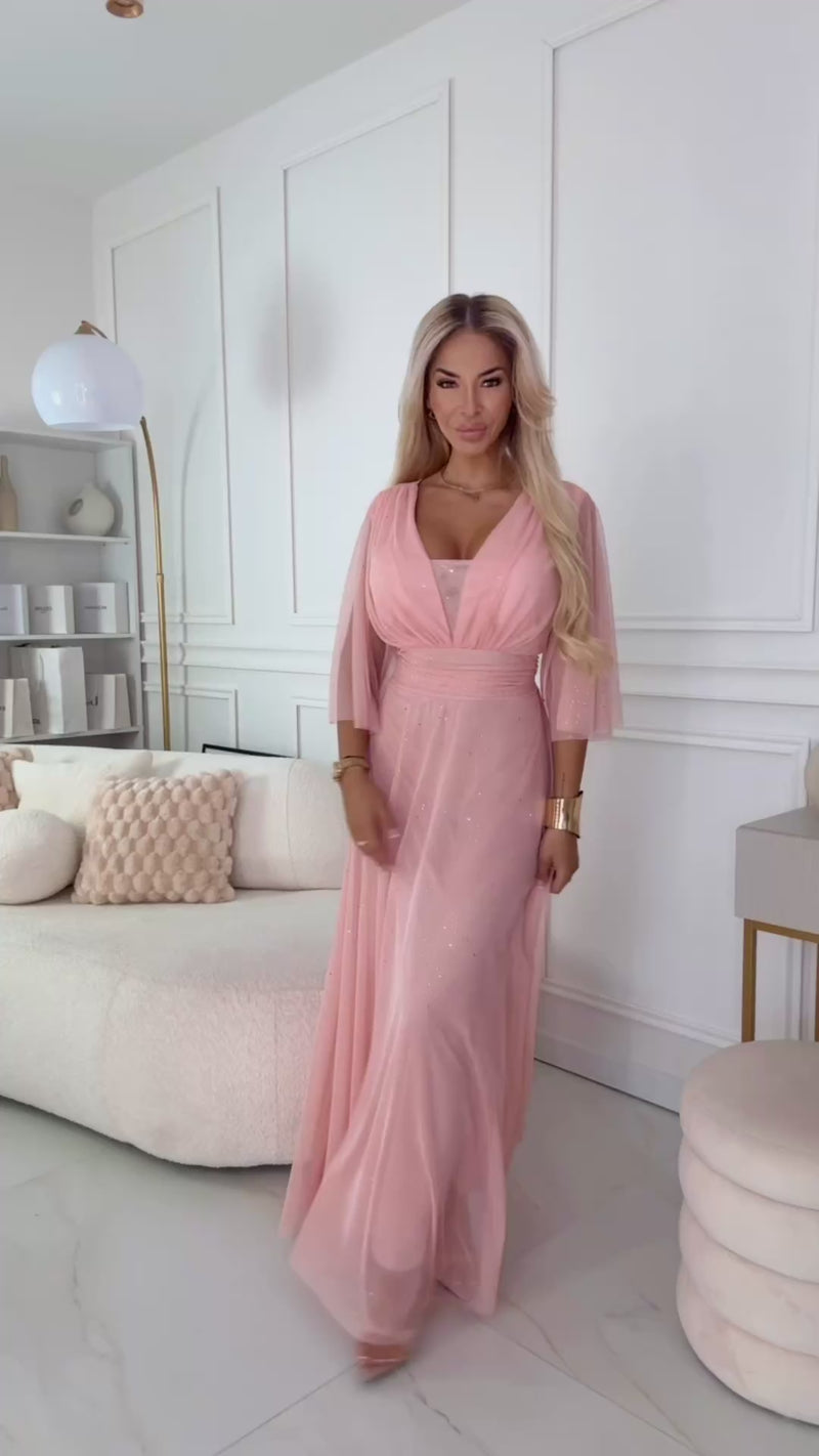 Vestido de cerimónia comprido pêssego plus size BeStylish 