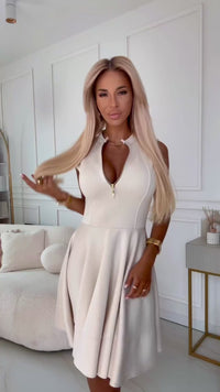 Vestido de cerimónia médio bege BeSylish 