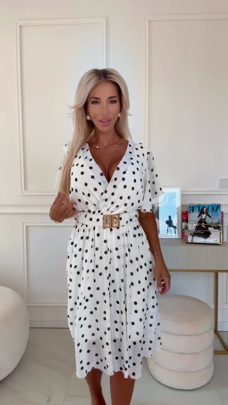 Vestido médio com bolinhas polka dots branco BeStylish 