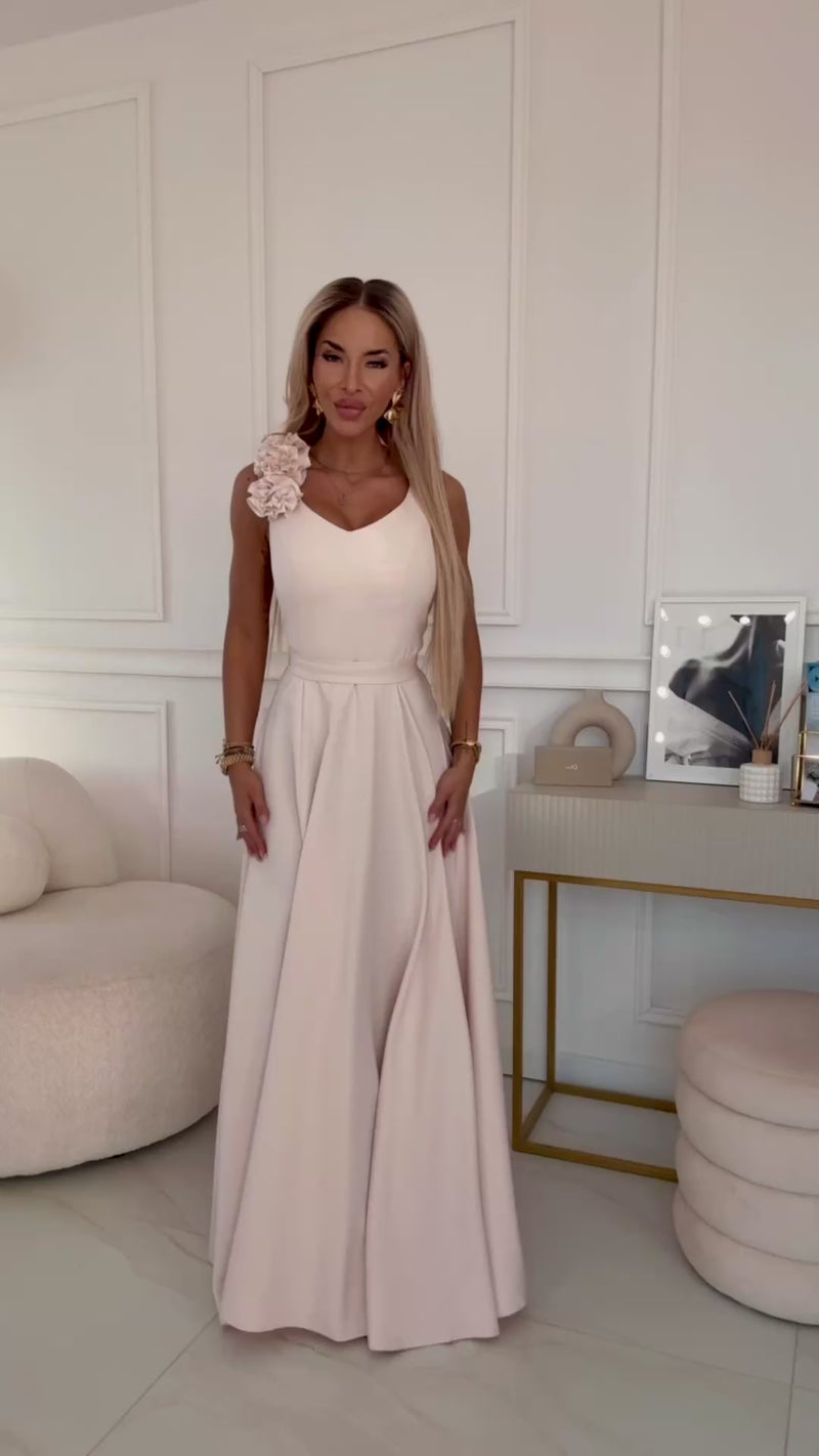 Vestido de noite bege comprido BeStylish