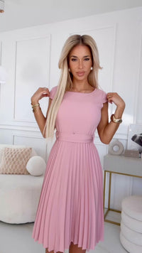 vestido de cerimónia médio plissado rosa velho BeStylish