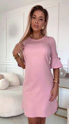 Vestido de cerimónia brilhante trapezoidal com mangas 3/4 rosa velho BeStylish