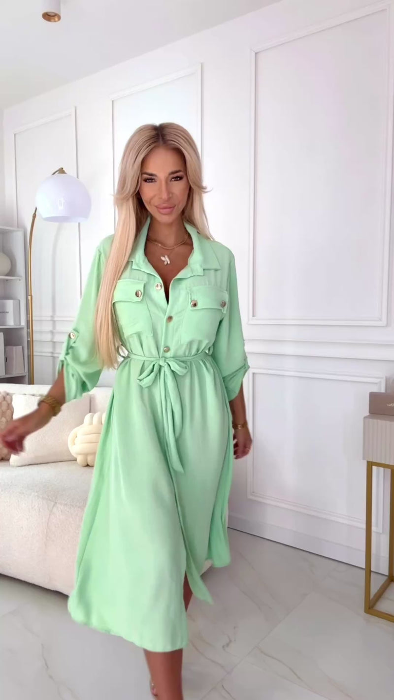 Vestido de cerimónia comprido menta estilo camisa BeStylish